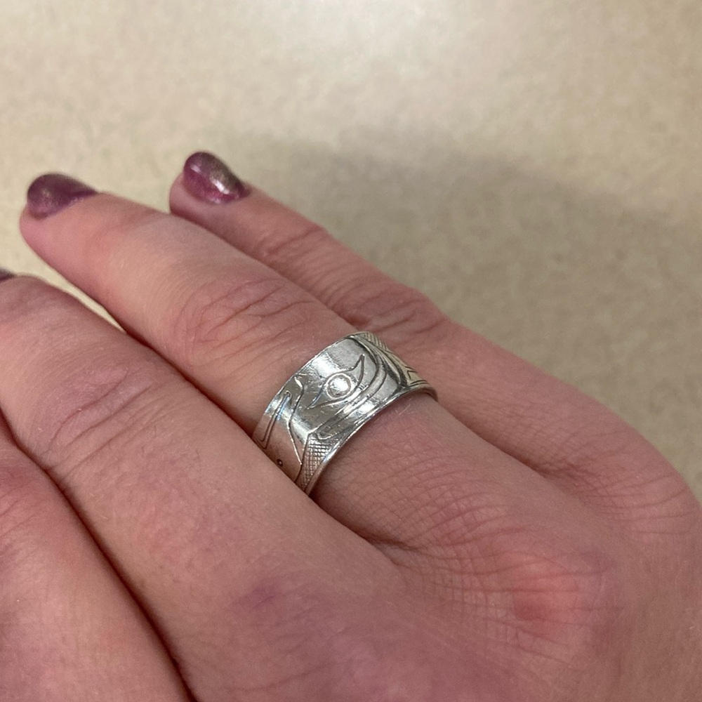 Native American Art Silver Ring - Eagle